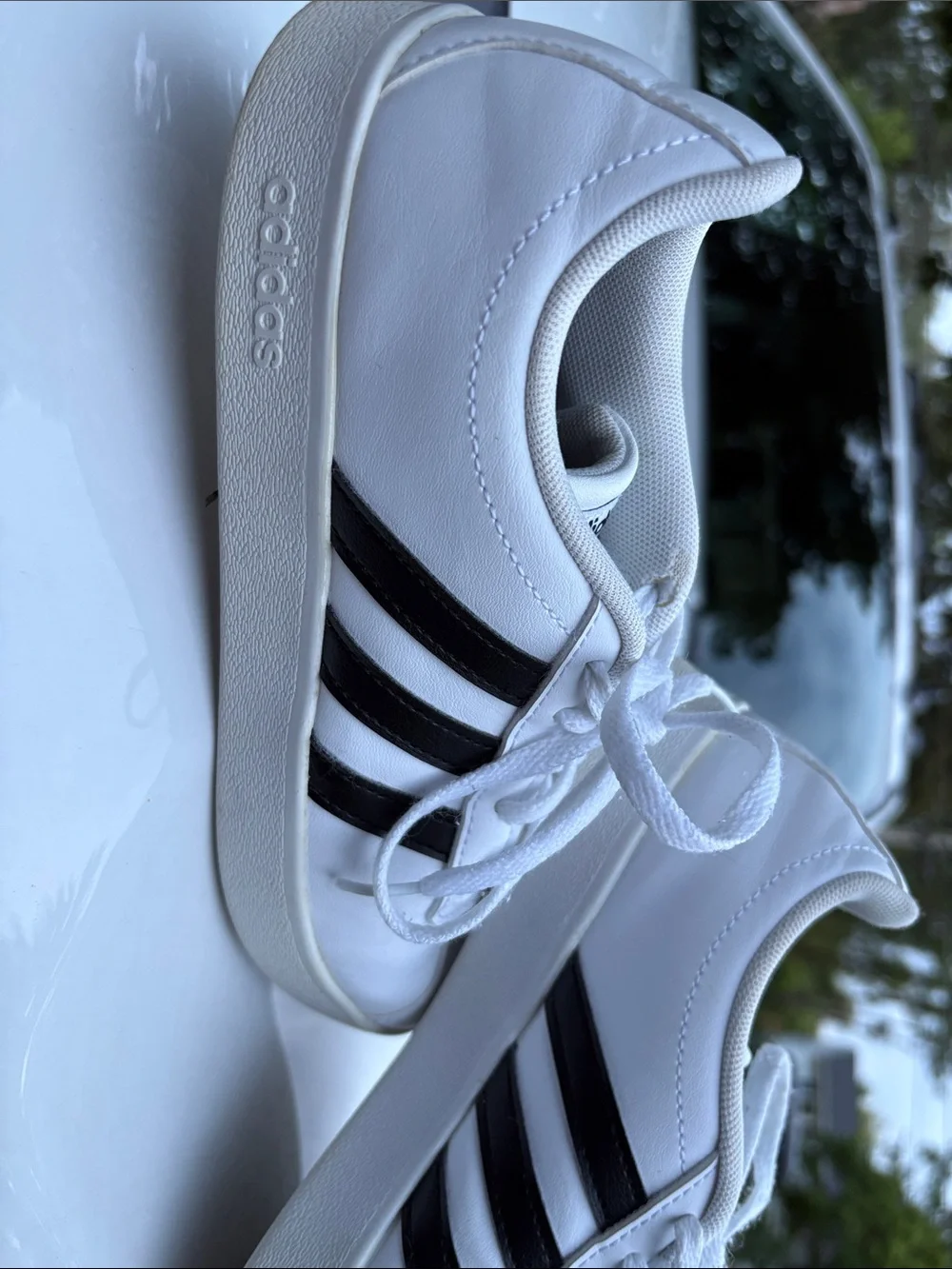 adidas White Sneakers with Black Three-Stripes Kids